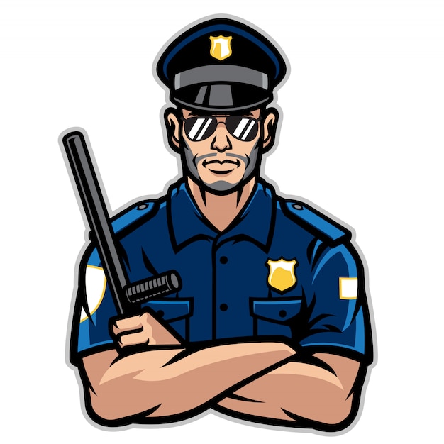 Vector polise officer posing in crossing arms