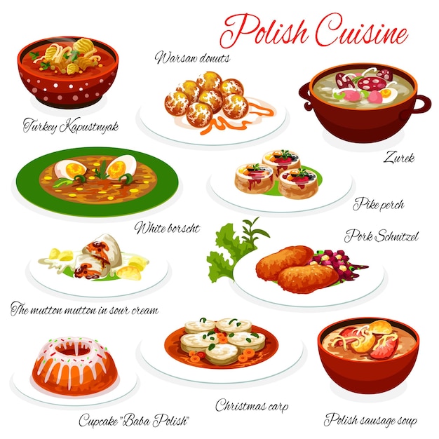 Vector polish cuisine food poland restaurant menu dishes