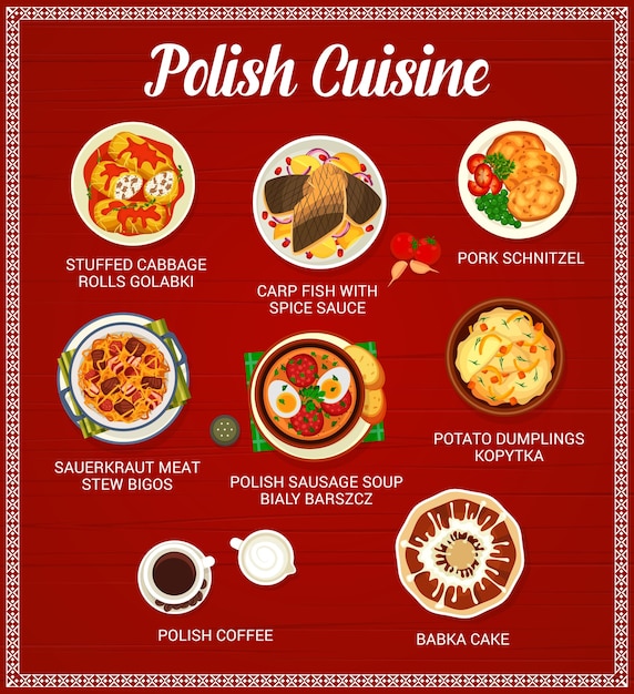 폴란드 요리 메뉴 음식 페이지 벡터 템플릿