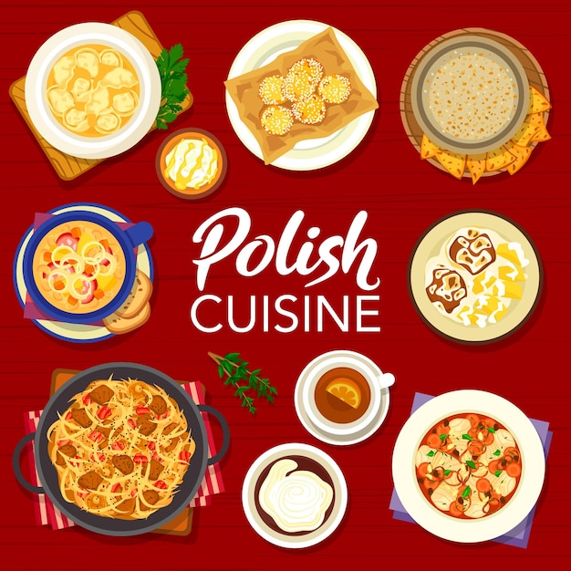 Polish cuisine restaurant dishes menu vector cover