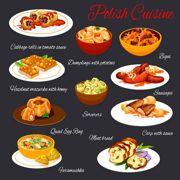 Polish cuisine vector meals menu template