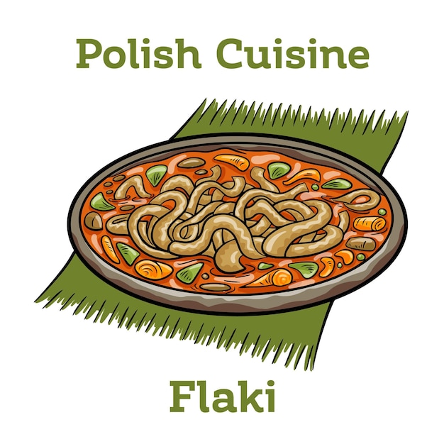 Polish stew flaki with vegetables closeup in a bowl