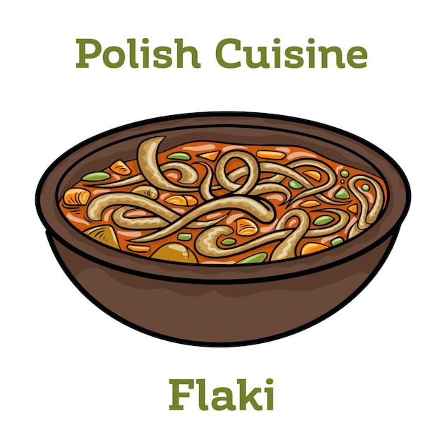 Vector polish stew flaki with vegetables closeup in a bowl