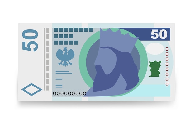 Польские злотые векторные иллюстрации польша набор денег пачка банкнот бумажные деньги 50 злотых