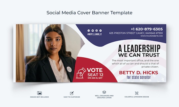 Political campaign social media facebook cover banner template premium vector