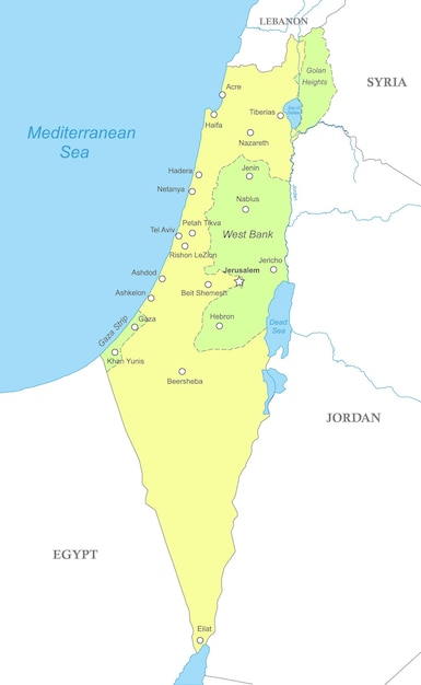 Political map of israel with national borders