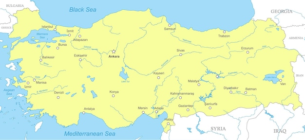 Vector political map of turkey with national borders