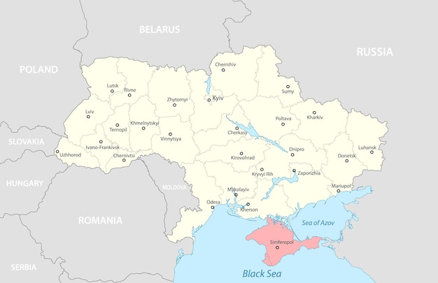 Political map of Ukraine with borders of the regions