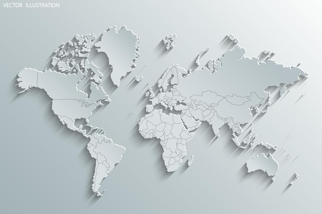 世界の政治地図灰色の世界地図の国白い世界地図紙イラスト