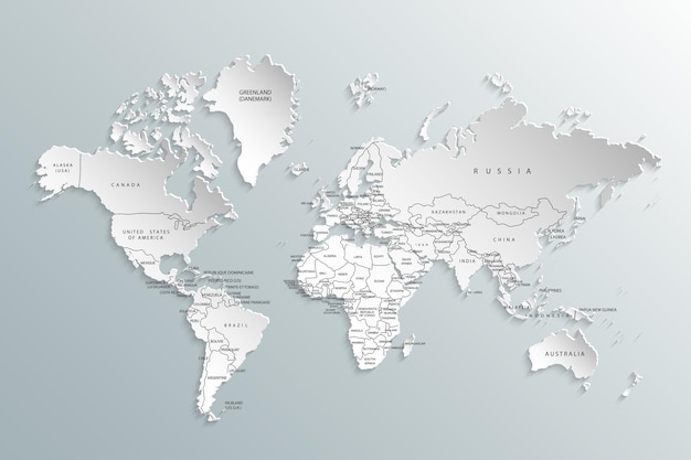 世界の政治地図灰色の世界地図の国白い世界地図紙イラスト