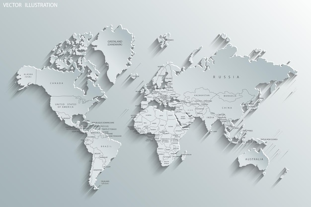 世界の政治地図灰色の世界地図の国白い世界地図紙