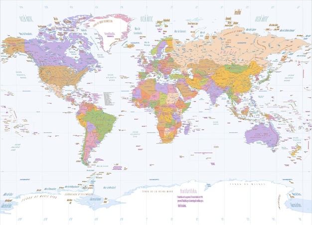 Vector political world map catalan language miller projection