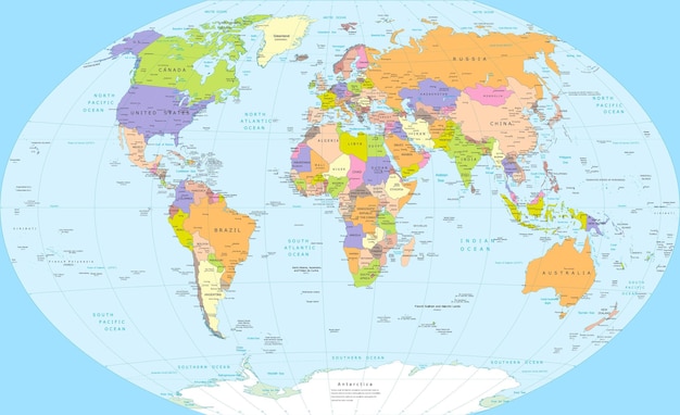 Political world map WinkelTripel projection