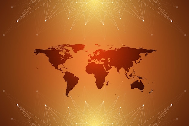 political world map with global technology networking concept digital data visualization lines plexus big data background communication scientific vector illustration