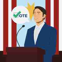 Vector politician talk about vote election 2024 in flat illustration