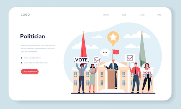 ベクトル 政治家のwebバナーまたはランディングページ。選挙と統治のアイデア。