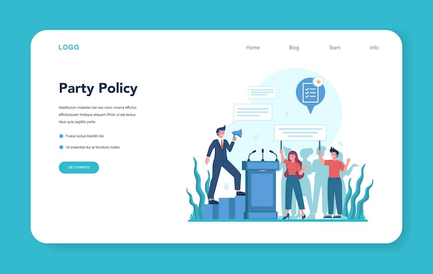 政治家のwebバナーまたはランディングページ。選挙と統治のアイデア。