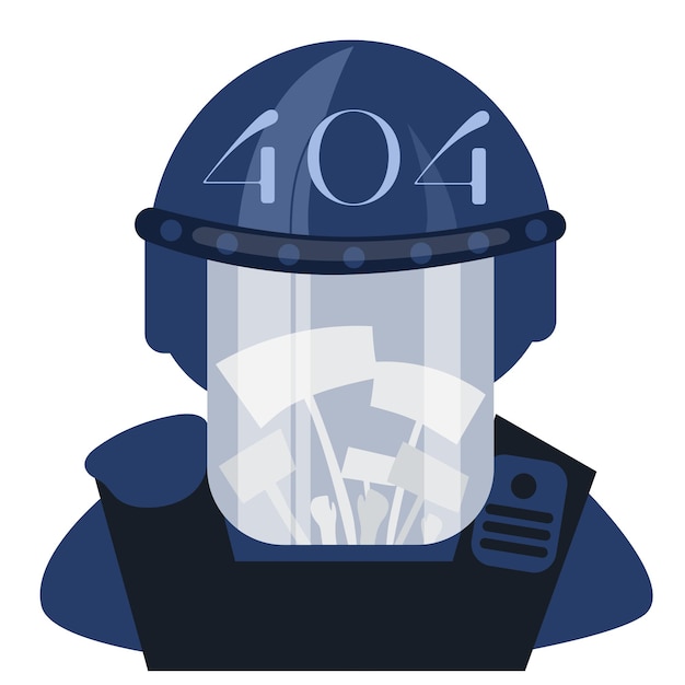 Politie rel officier in helm staande op een witte achtergrond, illustration