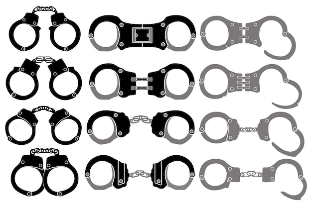 Politie set handboeien silhouet icoon designvector illustratie