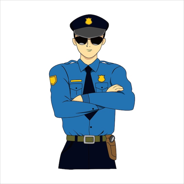 politieagent characterdesign. wetsofficier vectorillustratie. professioneel politieteken en symbool.