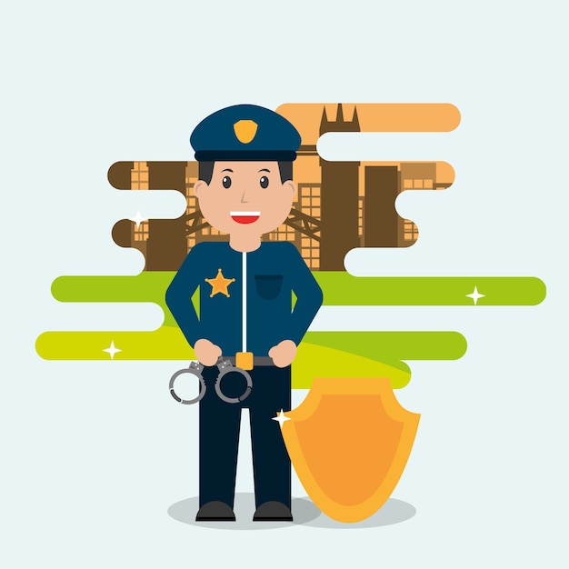 politieagent handboeien en badge te houden