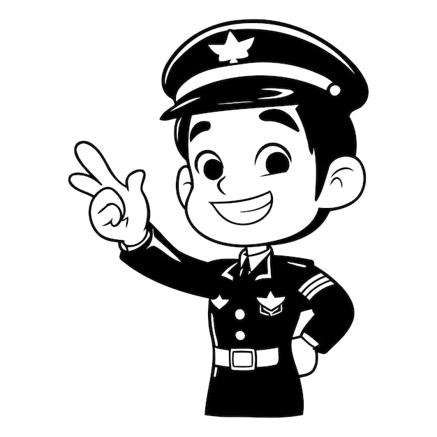 Politieagent met overwinningsteken Leuke cartoon vector illustratie