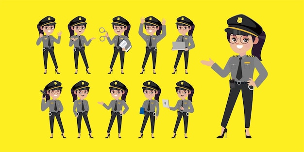 Politieagent met verschillende poses vectorbeelden