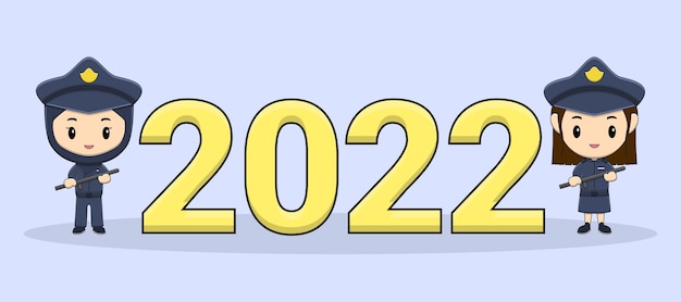 Vector politieagente lacht met nieuwjaar 2022