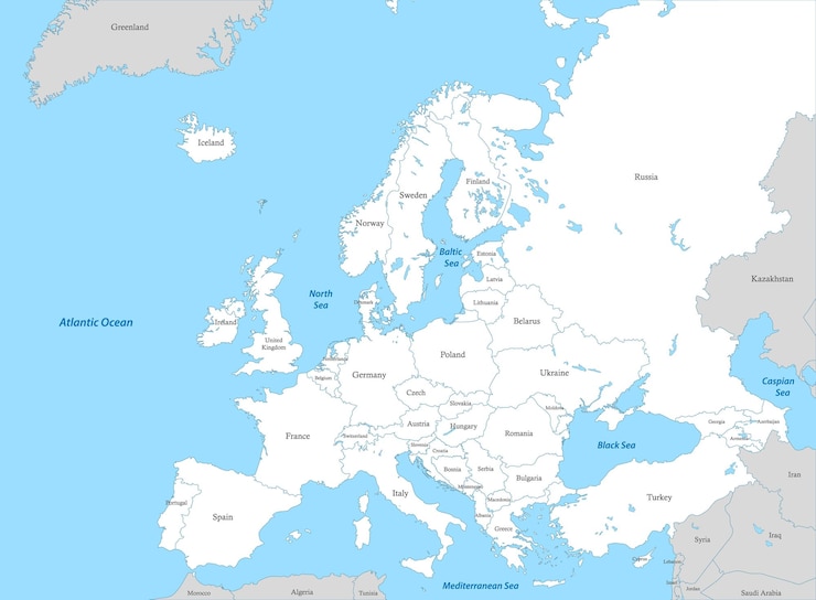 Politieke kaart van Europa met grenzen