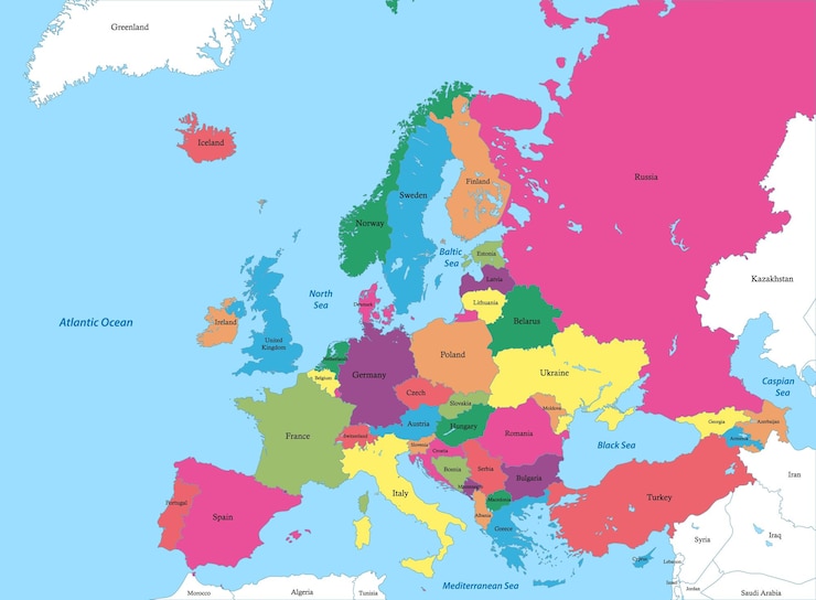 Politieke kaart van Europa met grenzen