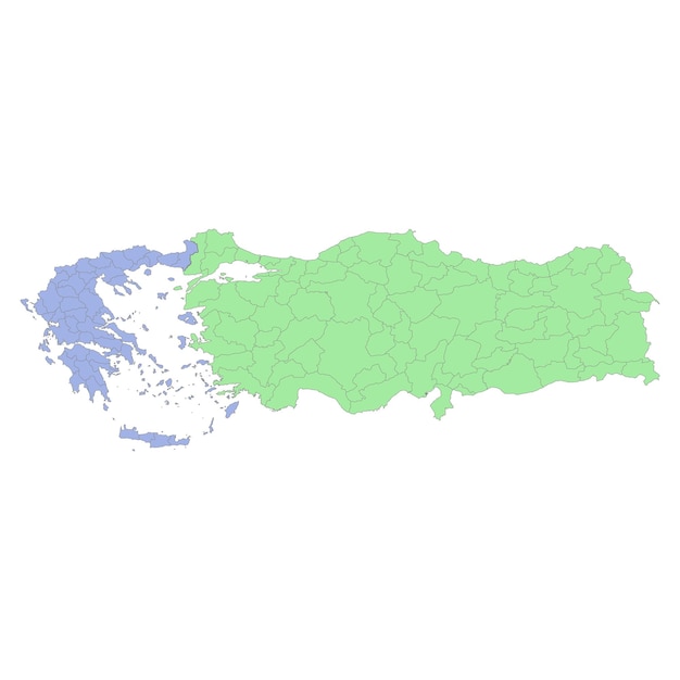 Politieke kaart van hoge kwaliteit van griekenland en turkije met grenzen van de regio's of provincies