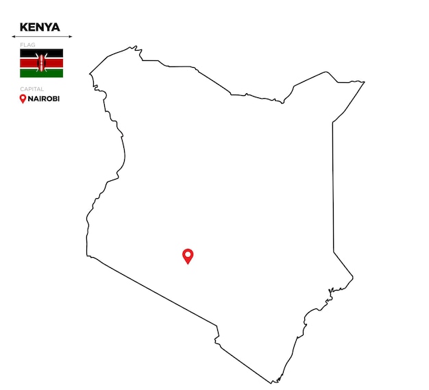Politieke kaart van Kenia met de nationale vlag van de hoofdstad Nairobi en grenzen aan het Afrikaanse land