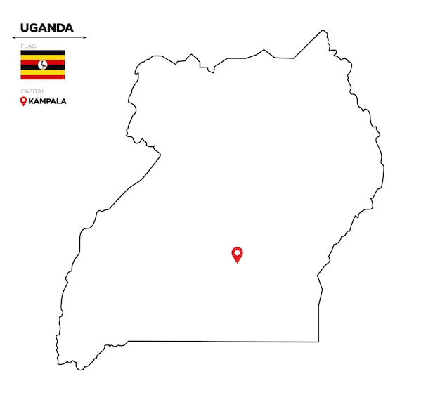 Politieke kaart van oeganda met hoofdstad kampala nationale vlag en grenzen aan afrikaans land
