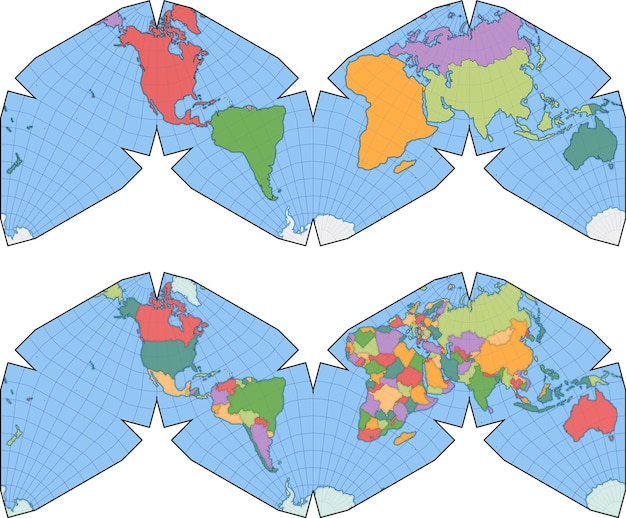 Politieke wereldkaart cahillkeyes projectie vector afbeelding