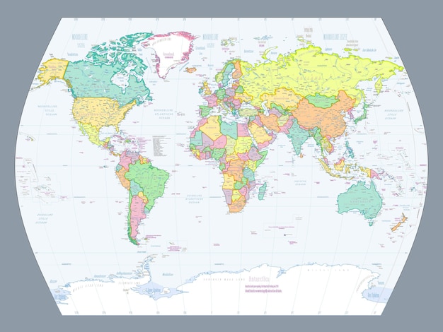 Vector politieke wereldkaart in het pools wereldtijdprojectie