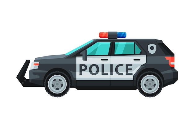 Politievoertuig SUV Noodpatrouille Off Road Voertuig Platte Vector Illustratie