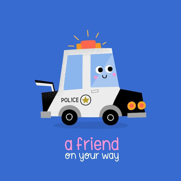 Vector politiewagen een vriend onderweg kinderen illustratie karakter