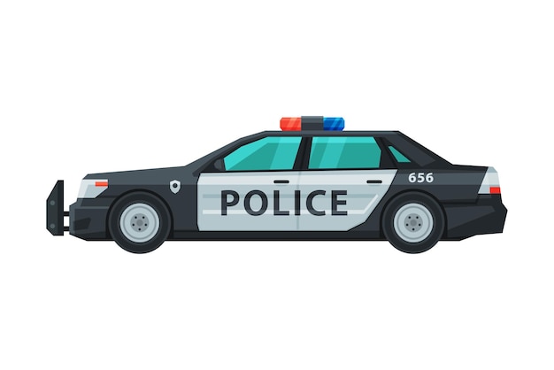 Politiewagen Sedan Noodpatrouillevoertuig Side View Flat Vector Illustratie