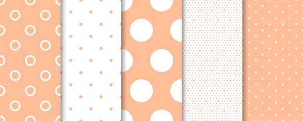 Vettore polka dot peach fuzz color vector seamless pattern collection il colore di tendenza dell'anno 2024