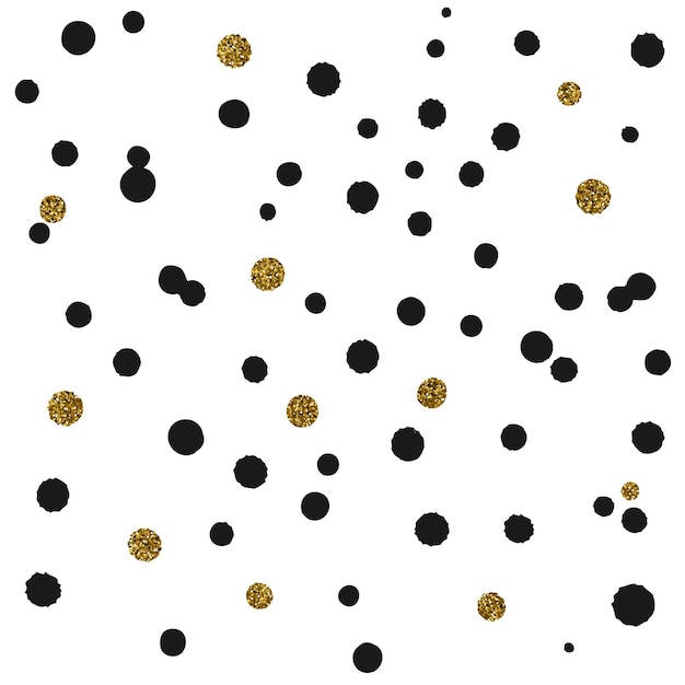 Polka dot texture with black and gold stains abstract vector background