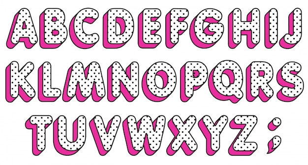 Polka dots alfabet letters set. Popart lettertype