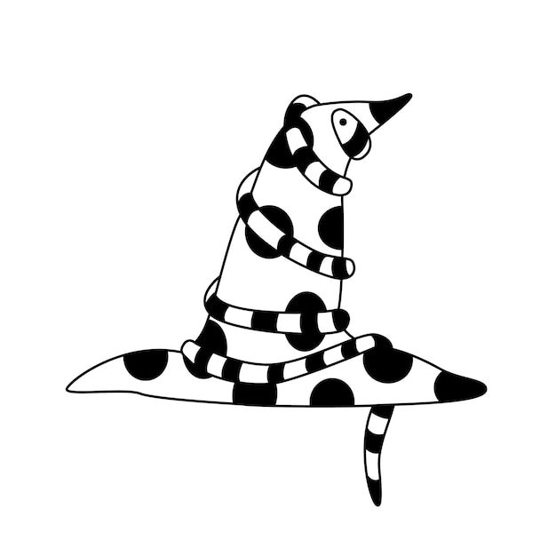 Polka dots witch hat decorated with a snake vector hand drawn doodle illustration