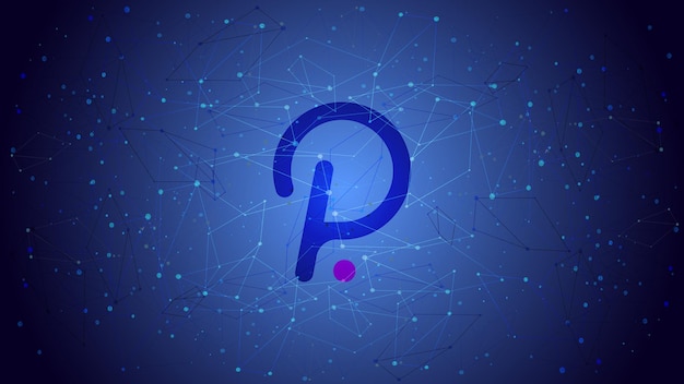 Polkadot DOT token symbool op een blauwe veelhoekige achtergrond. Cryptocurrency-logo icoon. Vectorillustratie voor website of banner.