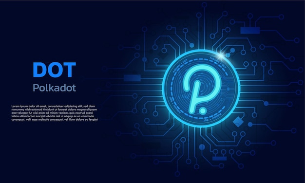 Polkadot DOTTechnology achtergrond met circuitDOT logo donkerblauwCrypto valuta concept