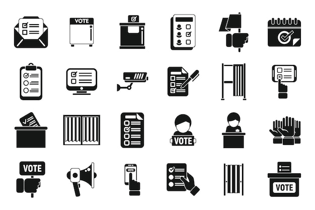 Polling booth icons set simple vector Ballot box