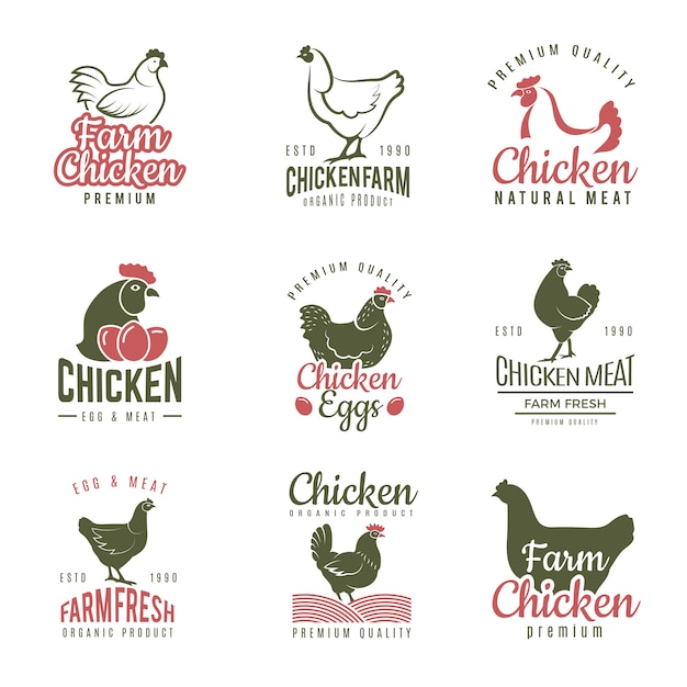 Pollo labels. Fast food chicken logotypes badges farm meat of bird template