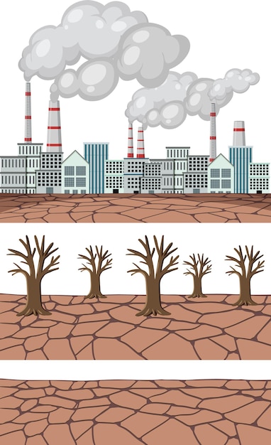 Pollution air from factory caused greenhouse effect and dry land