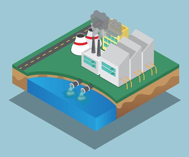 Vector pollution of industrial factory vector isometric