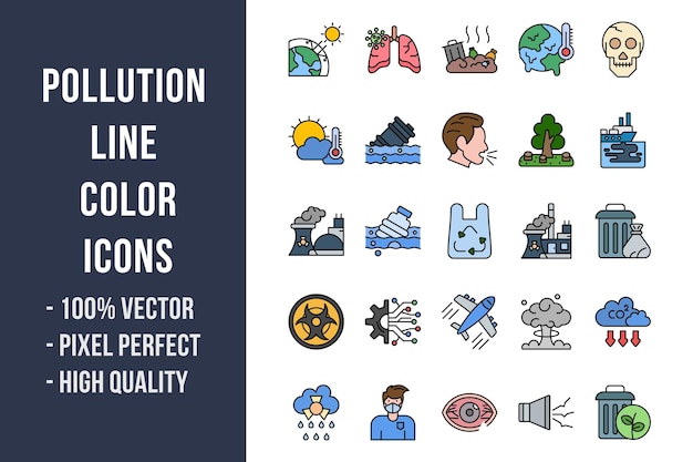 Vector pollution line color icons