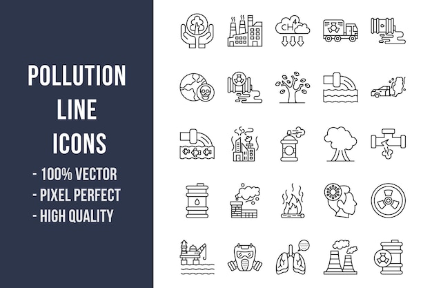 Vector pollution line icons